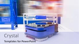  Presentation with warehouse - Presentation theme with warehouse-robot-car-carries-cardboard background and a light blue colored foreground