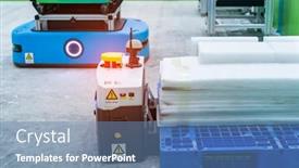  Presentation with warehouse - Presentation with warehouse-robot-car-carries-cardboard background and a teal colored foreground