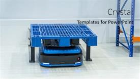  Presentation with warehouse - Presentation with warehouse-robot-car-carries-cardboard background and a light blue colored foreground