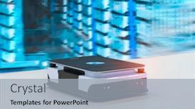  Presentation with robot - Slide set with warehouse-robot-car-carries-cardboard background and a light gray colored foreground