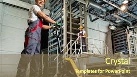  Presentation with paving - Colorful presentation design enhanced with warehouse safety - young worker moving paving stones backdrop and a tawny brown colored foreground