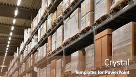  Presentation with bulk - PPT theme with warehouse-shelves-loaded-up background and a coral colored foreground