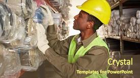  Presentation with apprentice - Colorful presentation design enhanced with warehouse specialist apprentice control backdrop and a tawny brown colored foreground