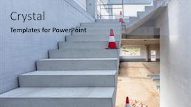  Presentation with building construction - Audience pleasing slide set consisting of warehouse-stairs-construction-building backdrop and a light blue colored foreground