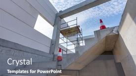  Presentation with industrial buildings new commercial warehouse - Slide set enhanced with warehouse-stairs-construction-building background and a gray colored foreground