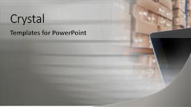  Presentation with hand touching finger digital - Cool new slide deck with warehouse with blurry grey transition backdrop and a light gray colored foreground