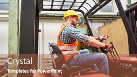  Presentation with forklift - Slide set consisting of warehouse-worker-as-a-forklift background and a tawny brown colored foreground