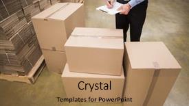  Presentation with warehouse - Slides featuring warehouse worker checking his list background and a coral colored foreground