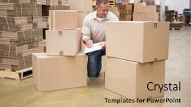  Presentation with prospect list - Slides enhanced with warehouse worker checking his list background and a coral colored foreground