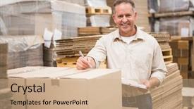  Presentation with prospect list - Colorful theme enhanced with warehouse worker checking his list backdrop and a coral colored foreground