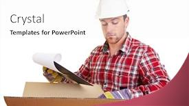  Presentation with checks - Presentation design enhanced with warehouse-worker-checks-delivery-note background and a white colored foreground