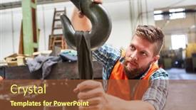  Presentation with checks - Slide set with warehouse-worker-checks-the-fastening background and a tawny brown colored foreground