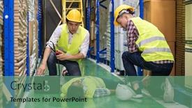  Presentation with safety first - Colorful slide set enhanced with warehouse-worker-do-first-aid backdrop and a seafoam green colored foreground