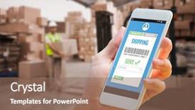  Presentation with warehouse - Cool new PPT layouts with warehouse worker loading up pallet backdrop and a coral colored foreground