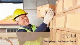  Presentation with dispatch - PPT theme featuring warehouse-worker-prepares-package background and a coral colored foreground