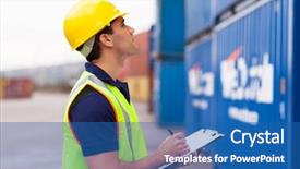  Presentation with shipping - Slides featuring warehouse worker recording containers background and a ocean colored foreground