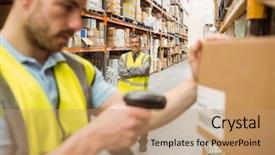  Presentation with barcode - Amazing theme having warehouse worker scanning barcode backdrop and a coral colored foreground