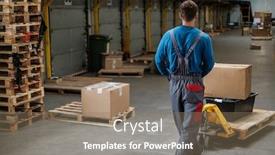  Presentation with pallet - Audience pleasing PPT theme consisting of warehouse worker with a pallet backdrop and a coral colored foreground
