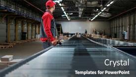  Presentation with warehouse - PPT theme with distributed system pallet racking - warehouse worker working background and a gray colored foreground