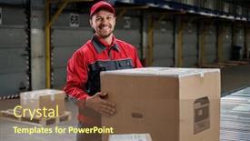  Presentation with warehouse - PPT theme featuring distributed system pallet racking - warehouse worker working background and a tawny brown colored foreground