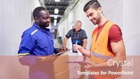  Presentation with shipping company - Audience pleasing slide deck consisting of warehouse-workers-and-foremen backdrop and a coral colored foreground