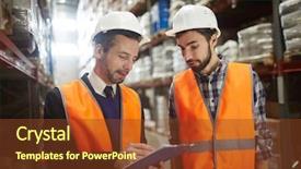  Presentation with document in clinical research - Presentation theme consisting of warehouse workers filling in document background and a tawny brown colored foreground