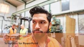  Presentation with factory workers - Slide set enhanced with warehouse-workers-in-the-warehouse background and a coral colored foreground