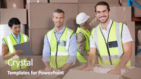  Presentation with fire disaster in a warehouse - Theme featuring warehouse workers in yellow vests background and a coral colored foreground