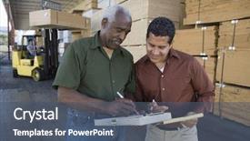  Presentation with factory workers - Beautiful slides featuring warehouse workers stocktaking in timber backdrop and a ocean colored foreground