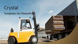 Presentation with forklift - PPT layouts consisting of warehouse works outdoors loading background and a light blue colored foreground
