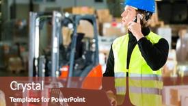  Presentation with scanner - Theme featuring warehouseman with protective vest scanner background and a tawny brown colored foreground