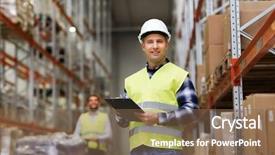  Presentation with wholesale - PPT theme having warehousing - wholesale logistic people and export background and a violet colored foreground