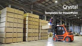  Presentation with warehousing - PPT theme having warehousing of wooden slabs background and a dark gray colored foreground