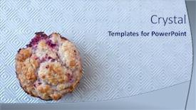  Presentation with muffin - Audience pleasing PPT theme consisting of warm-and-fresh-handmade-strawberry backdrop and a sky blue colored foreground