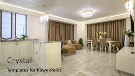  Presentation with dining - Slide deck with warm-and-inviting-studio-apartment background and a mint green colored foreground