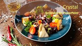  Presentation with modern food - Presentation design enhanced with warm-chicken-liver-salad background and a tawny brown colored foreground