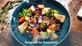  Presentation with modern food - Slide set featuring warm-chicken-liver-salad background and a ocean colored foreground