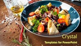  Presentation with modern food - Presentation design with warm-chicken-liver-salad background and a tawny brown colored foreground