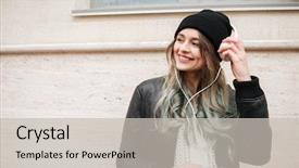  Presentation with weather - Audience pleasing PPT theme consisting of warm clothes listening music backdrop and a light gray colored foreground