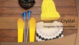  Presentation with clothing wooden clothes hanger object - Cool new slide deck with warm clothes with ski outfit backdrop and a yellow colored foreground