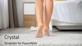  Presentation with walking - Presentation theme enhanced with warm color - legs of young woman walking background and a light gray colored foreground