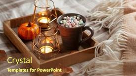  Presentation with hot chocolate - PPT theme having warm-cozy-bedroom-winter background and a tawny brown colored foreground