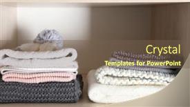  Presentation with closet - PPT theme enhanced with warm hats and scarves on shelf of wardrobe closet background and a tawny brown colored foreground