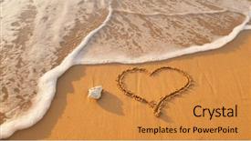  Presentation with sea shore - Presentation design featuring warm hearted - heart symbol on sea shore background and a gold colored foreground