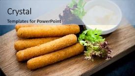  Presentation with mozzarella cheese - PPT theme enhanced with warm mozzarella sticks garlicy sauce background and a light blue colored foreground