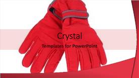  Presentation with ski - Slides enhanced with warm pair of winter red ski gloves on an isolated white background background and a red colored foreground