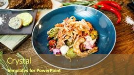  Presentation with food potato chips - Presentation theme enhanced with warm-salad-with-argentinian-king background and a tawny brown colored foreground