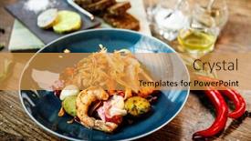  Presentation with food potato chips - PPT layouts having warm-salad-with-argentinian-king background and a gold colored foreground