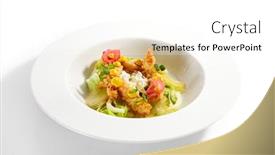  Presentation with haute cuisine - Presentation with warm-salad-with-crispy-langoustines background and a white colored foreground