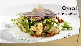  Presentation with rocket - PPT layouts consisting of warm salad with grilled meat and rocket salad background and a light gray colored foreground